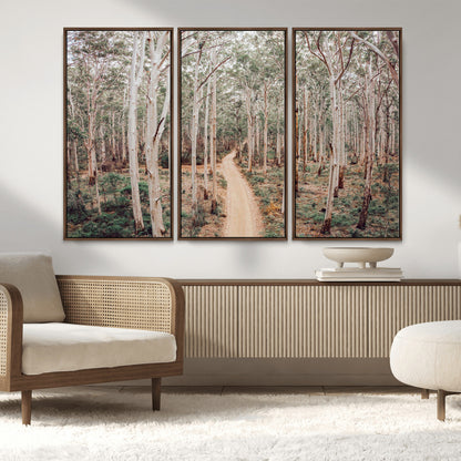 24760563-MGV-FC-48X32-3P_Walnut-Forest Wall Art – Tranquil Woodland Path Canvas Print, Scenic Nature Photography Decor for Bedroom, Living Room, Office, Cabin or