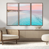41613614-MGV-FC-48X32-3P_Walnut-Beach Sunset Wall Art – Pastel Ocean Canvas Print, Turquoise Water and Pink Sky Photography Decor for Bedroom, Living Room, Office
