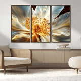 20862576-MGV-FC-48X32-3P_Walnut-Golden Abstract Flower Canvas Wall Art – Modern Botanical Bloom Print, Elegant Floral Artwork for Living Room, Bedroom, Office
