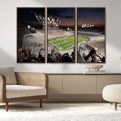 11221988-MGV-CV-36X24-Football Stadium Wall Art – Game Day Crowd with Fireworks, Sports Fan Photography Print, Stadium Decor for Man Cave, Bar, or