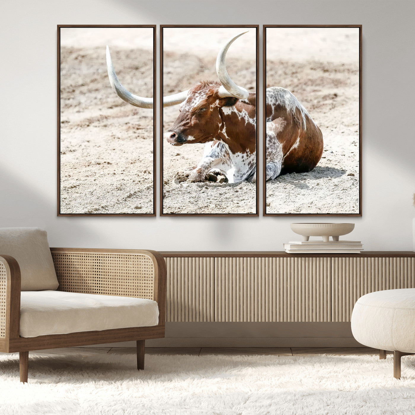 89096667-MGV-CV-36X24-Texas Longhorn Wall Art – Rustic Western Canvas Print, Cattle Photography Decor for Ranch House, Living Room, Office, Man Cave