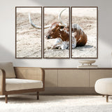 89096667-MGV-CV-36X24-Texas Longhorn Wall Art – Rustic Western Canvas Print, Cattle Photography Decor for Ranch House, Living Room, Office, Man Cave