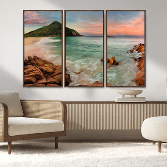 53831025-MGV-FC-48X32-3P_Walnut-Coastal Landscape Wall Art – Tropical Beach Ocean Canvas Print, Sunset Mountain View Photography Decor for Living Room, Bedroom,