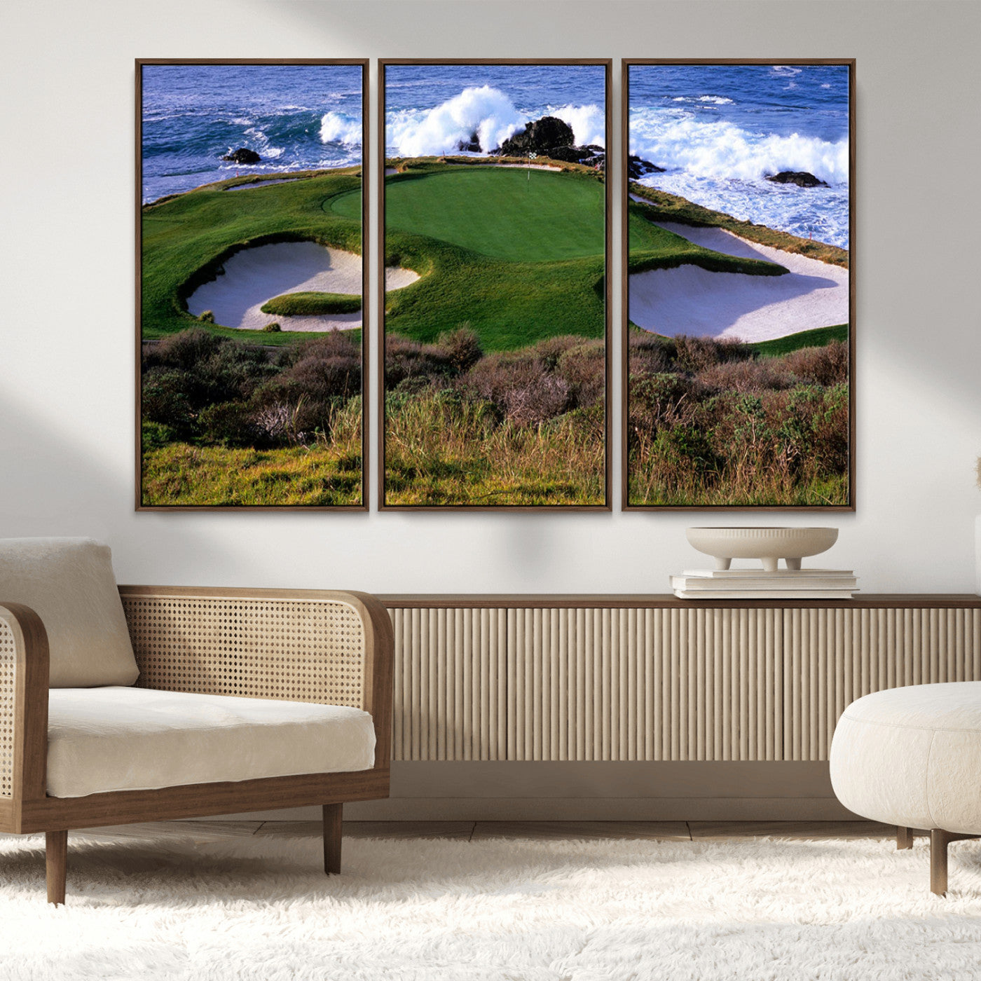 22776914-MGV-CV-36X24-Golf Course Wall Art – Oceanfront Green Canvas Print, Coastal Pebble Beach Photography Sports Decor for Living Room, Office, Man