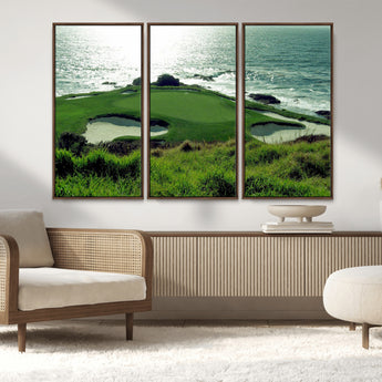 48473947-MGV-CV-36X24-Ocean Golf Course Wall Art – Panoramic Green Fairway Canvas Print, Coastal Golf Landscape Photography Sports Decor for Office, Man
