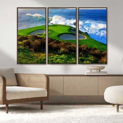 34181847-MGV-CV-36X24-Coastal Golf Course Wall Art – Panoramic Ocean Fairway Canvas Print, Scenic Sports Photography Decor for Office, Man Cave, Living