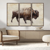 54810031-MGV-FC-48X32-3P_Walnut-Western Wall Art – Snow Covered Bison Canvas Print, Rustic Wildlife Photography Decor for Bedroom, Living Room, Office, Lodge,