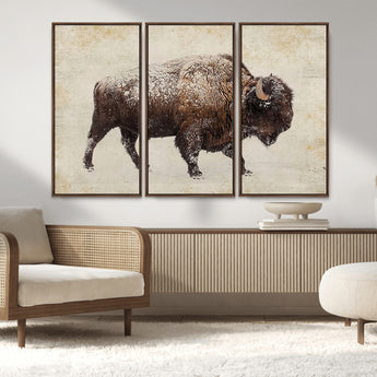54810031-MGV-FC-48X32-3P_Walnut-Western Wall Art – Snow Covered Bison Canvas Print, Rustic Wildlife Photography Decor for Bedroom, Living Room, Office, Lodge,