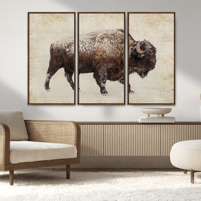 54810031-MGV-FC-48X32-3P_Walnut-Western Wall Art – Snow Covered Bison Canvas Print, Rustic Wildlife Photography Decor for Bedroom, Living Room, Office, Lodge,
