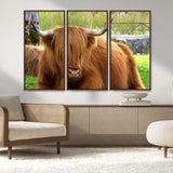 68411138-MGV-FC-48X32-3P_Walnut-Farmhouse Wall Art – Highland Cow Canvas Print, Rustic Country Cattle Photography Decor for Bedroom, Living Room, Office, Ranch,