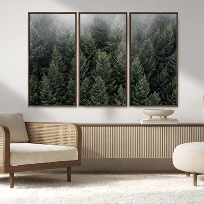 84059409-MGV-CV-36X24-Forest Wall Art – Misty Evergreen Trees Canvas Print, Tranquil Nature Photography Decor for Bedroom, Living Room, Office, Cabin or