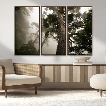 87969493-MGV-CV-36X24-Forest Wall Art – Misty Tall Trees Canvas Print, Dramatic Woodland Photography Decor for Bedroom, Living Room, Office, Cabin,