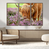 64069351-MGV-CV-36X24-Farmhouse Wall Art – Highland Cow in Wildflowers Canvas Print, Rustic Country Cattle Photography Decor for Bedroom, Living Room,