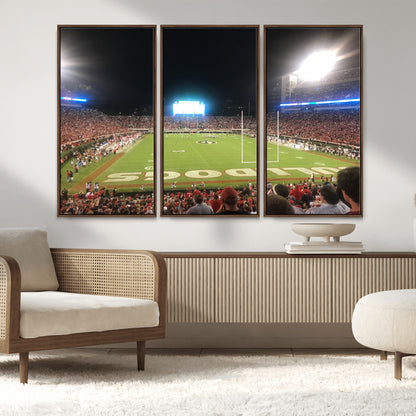 16230786-MGV-FC-48X32-3P_Walnut-Sanford Stadium Wall Art – Georgia Bulldogs Football Night Game Canvas Print, College Sports Decor for Man Cave, Bar, Office, or