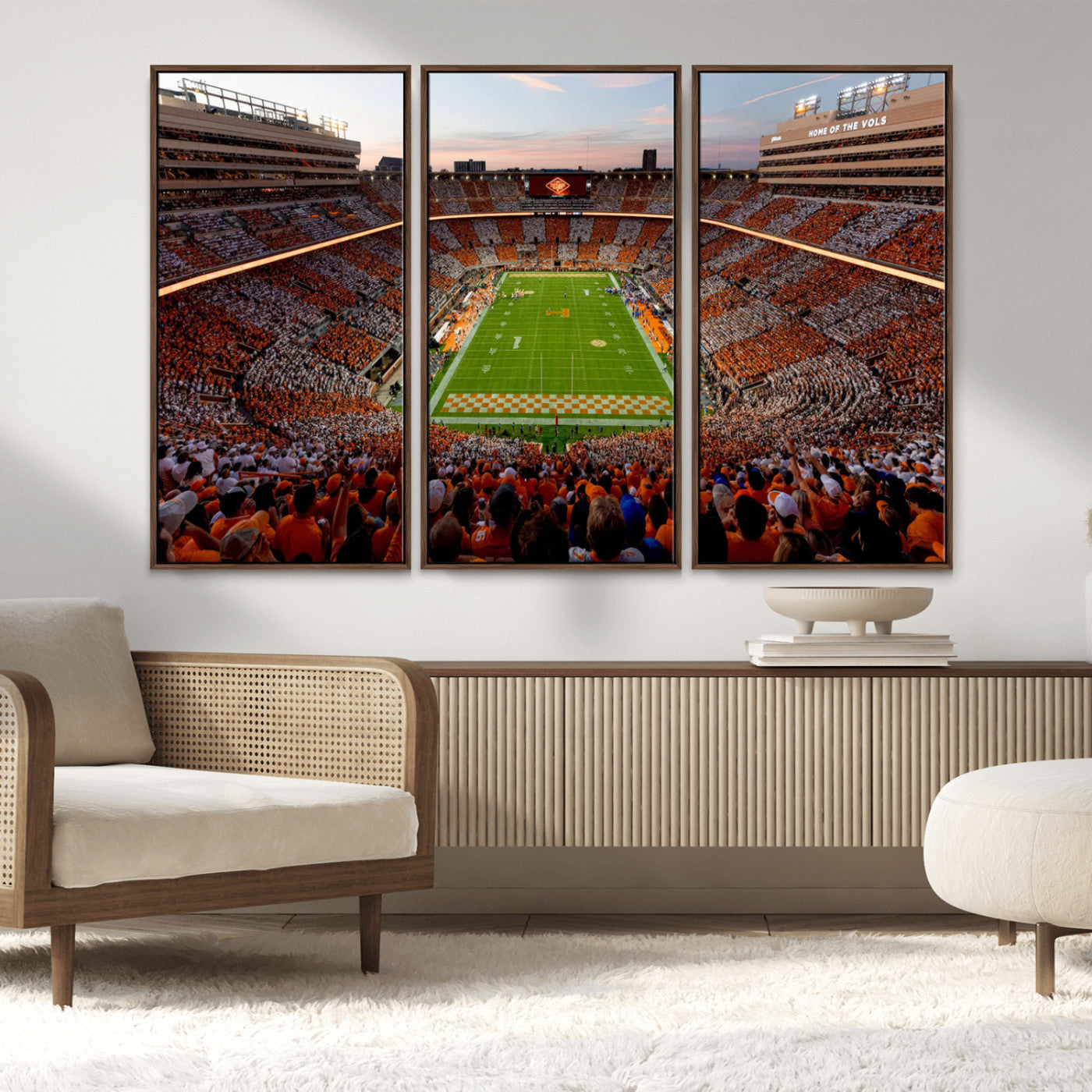 37160229-MGV-CV-36X24-Neyland Stadium Wall Art – Panoramic Tennessee Volunteers Sunset Canvas Print, Checkerboard Crowd Football Game Day Decor for