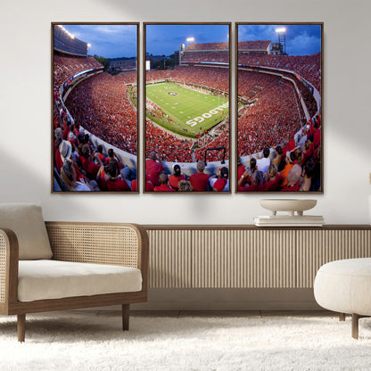 10244378-MGV-FC-48X32-3P_Walnut-Sanford Stadium Wall Art – Panoramic Georgia Bulldogs Day Game Football Canvas Print, Game Day Crowd Sports Decor for Office, Man