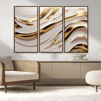 41237-MGV-CV-36X24-Gold Waves Wall Art Canvas Print, Framed Elegant Flow Art Picture Print, Luxury Layers Perfect Minimal Luxe Decor Artwork