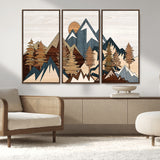 80300-MGV-CV-36X24-Geometric Mountains Wall Art Canvas Print, Framed Stylized Trees Art Picture Print, Graphic Forest Perfect Rustic Abstract Decor