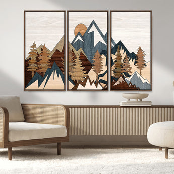 80300-MGV-CV-36X24-Geometric Mountains Wall Art Canvas Print, Framed Stylized Trees Art Picture Print, Graphic Forest Perfect Rustic Abstract Decor