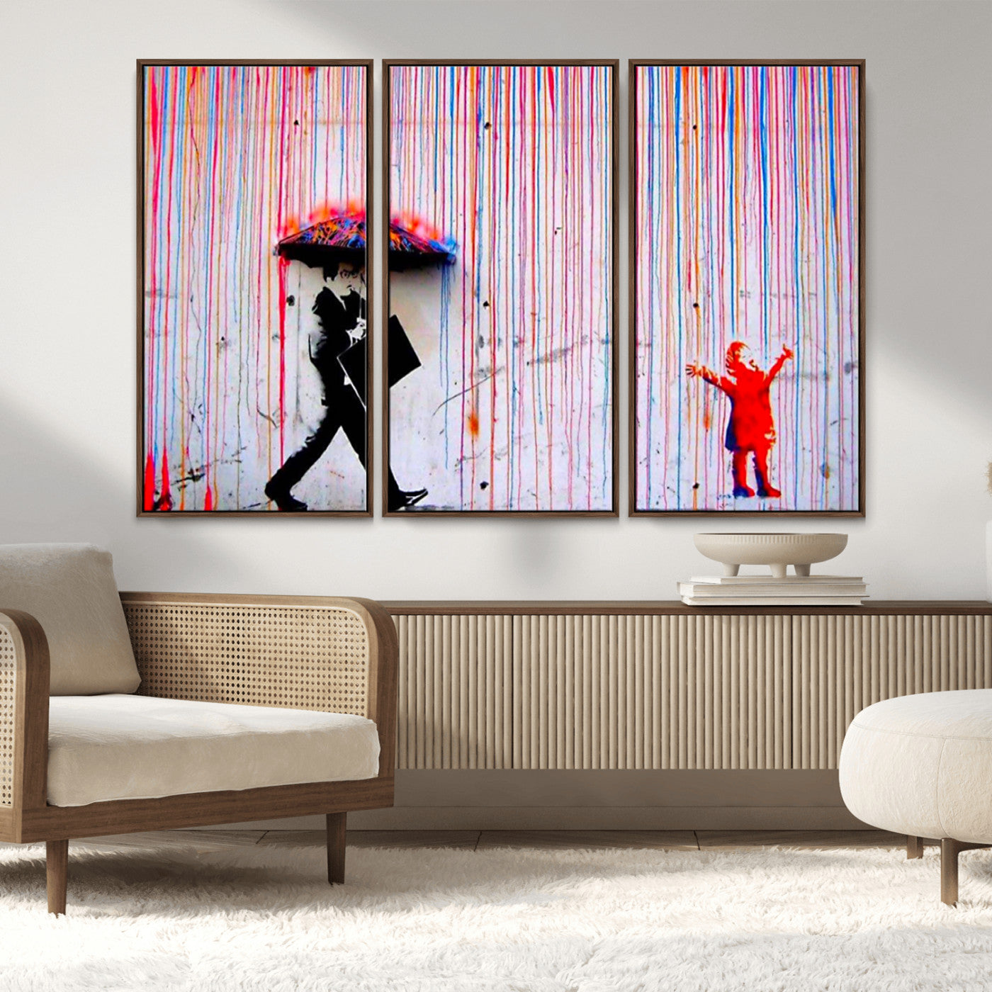 69505-MGV-FC-48X32-3P_Walnut-Graffiti Girl Wall Art Canvas Print, Framed Urban Contrast Art Picture Print, Vibrant Graffiti Perfect Urban Pop Decor Artwork