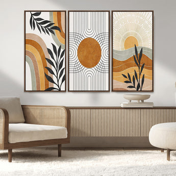 32359-MGV-CV-36X24-Modern Sun Wall Art Canvas Print, Framed Retro Horizon Art Picture Print, Sunburst Design Perfect Mid Century Boho Decor Artwork