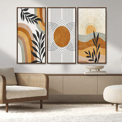 32359-MGV-CV-36X24-Modern Sun Wall Art Canvas Print, Framed Retro Horizon Art Picture Print, Sunburst Design Perfect Mid Century Boho Decor Artwork