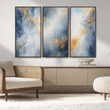 41836-MGV-CV-36X24-Abstract Gold Wall Art Canvas Print, Framed Blue Layers Art Picture Print, Elegant Cloud Perfect Elegant Minimalist Decor Artwork