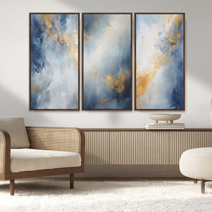41836-MGV-CV-36X24-Abstract Gold Wall Art Canvas Print, Framed Blue Layers Art Picture Print, Elegant Cloud Perfect Elegant Minimalist Decor Artwork