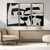 33714-MGV-FC-48X32-3P_Walnut-Monochrome Design Wall Art Canvas Print, Framed Modern Linework Art Picture Print, Textured Shapes Perfect Monochrome Modern Decor