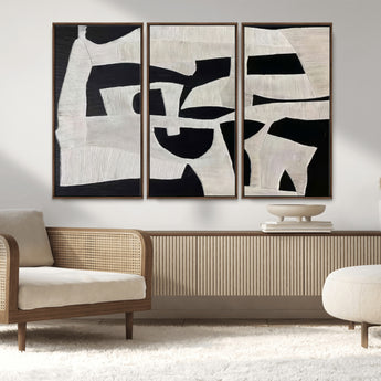 33714-MGV-FC-48X32-3P_Walnut-Monochrome Design Wall Art Canvas Print, Framed Modern Linework Art Picture Print, Textured Shapes Perfect Monochrome Modern Decor