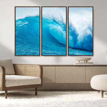 15566-MGV-CV-36X24-Ocean Wave Wall Art Canvas Print, Framed Curling Wave Art Picture Print, Vibrant Surf Wave Perfect Coastal Surf Decor Artwork