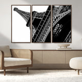 89033-MGV-FC-48X32-3P_Walnut-Eiffel Tower Wall Art – Dramatic Black and White Architectural Canvas Print, Modern Paris Decor for Office, Living Room or
