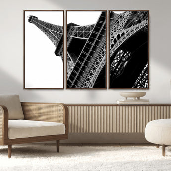 89033-MGV-FC-48X32-3P_Walnut-Eiffel Tower Wall Art – Dramatic Black and White Architectural Canvas Print, Modern Paris Decor for Office, Living Room or