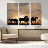 16620-MGV-CV-36X24-Sunset Stallions Wall Art – Silhouetted Horses Running Canvas Print, Nature’s Rhythm, Perfect for Living Room, Office, or Man Cave