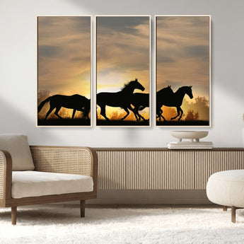 16620-MGV-CV-36X24-Sunset Stallions Wall Art – Silhouetted Horses Running Canvas Print, Nature’s Rhythm, Perfect for Living Room, Office, or Man Cave
