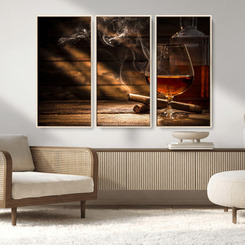 92305-MGV-CV-36X24-Whiskey & Cigar Wall Art – Moody Whiskey and Cigar Canvas Print, Sophisticated Bar or Home Lounge Decor for Office, Man Cave or