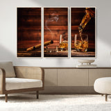91042-MGV-CV-36X24-Whiskey & Cigar Wall Art – Elegant Whiskey Pour and Smoldering Cigar Canvas Print, Sophisticated Bar or Lounge Decor for Home,