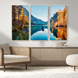 32962-MGV-FC-48X32-3P_Natural-Mountain Lake Wall Art – Tranquil Autumn Landscape Canvas Print, Nature Reflection Decor for Living Room, Bedroom, Office or Cabin