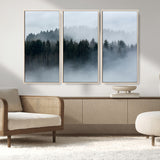 42596-MGV-FC-48X32-3P_Natural-Misty Forest Wall Art – Atmospheric Pine Trees Canvas Print, Nature Landscape Decor for Living Room, Bedroom, Office, or Cabin