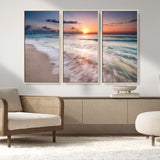 71849-MGV-FC-48X32-3P_Natural-Sunrise Ocean Beach Wall Art – Serene Seascape Canvas Print with Gentle Waves, Coastal Nature Decor for Bedroom, Living Room or