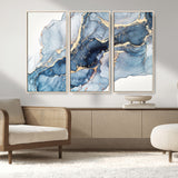 33782-MGV-FC-48X32-3P_Natural-Abstract Marble Wall Art – Blue & Gold Fluid Painting Canvas Print, Modern Home Decor for Living Room, Bedroom or Office