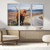 56121-MGV-FC-48X32-3P_Natural-Rustic Highland Cow Wall Art – Panoramic Nature Canvas Print, Perfect Decor for Home, Office, Living Room or Man Cave
