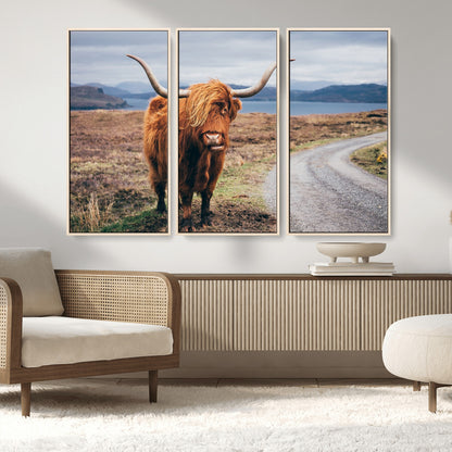 56121-MGV-FC-48X32-3P_Natural-Rustic Highland Cow Wall Art – Panoramic Nature Canvas Print, Perfect Decor for Home, Office, Living Room or Man Cave