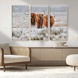 10396-MGV-FC-48X32-3P_Natural-Highland Cattle Wall Art – Rustic Winter Landscape Canvas Print, Farmhouse Decor for Living Room, Office, Cabin or Country Home