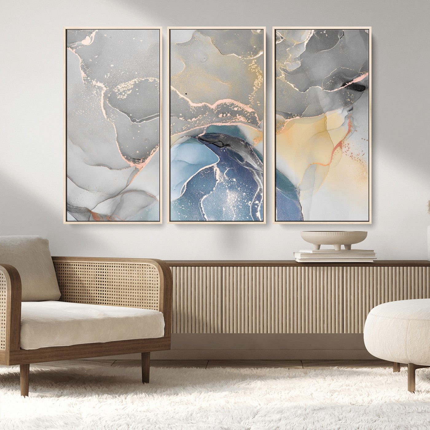 63211-MGV-CV-36X24-Abstract Fluid Art Wall Decor – Blue, Gray & Gold Canvas Print, Modern Home and Office Wall Art Decor for Living Room, Bedroom or
