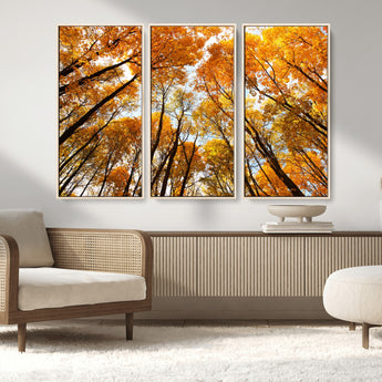 11823-MGV-FC-48X32-3P_Natural-Golden Autumn Tree Canopy Wall Art – Stunning Fall Forest Leaves Print, Warm Seasonal Nature Decor for Home, Office or Cabin