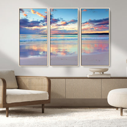 64882-MGV-CV-36X24-Tranquil Sunset Beach Wall Art – Panoramic Ocean Reflection Canvas Print, Calm Coastal Decor for Bedroom, Living Room or Office