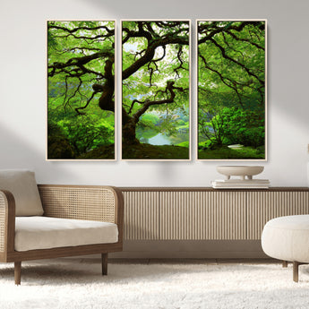 18094-MGV-CV-36X24-Emerald Canopy Wall Art – Panoramic Lush Green Tree Canvas Print, Serene Nature Decor for Office, Living Room or Meditation Space