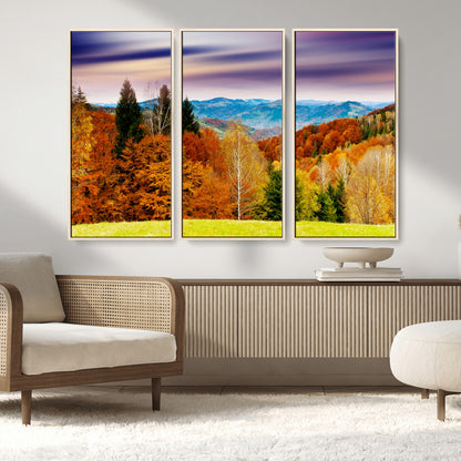 58007-MGV-FC-48X32-3P_Natural-Autumn Mountain Landscape Wall Art – Stunning Fall Forest Canvas Print, Cozy Nature Decor for Home or Office