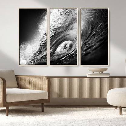 22702-MGV-CV-36X24-Black and White Ocean Wave Wall Art – Powerful Surf Curl Photography Canvas Print, Modern Coastal Decor for Living Room, Office or